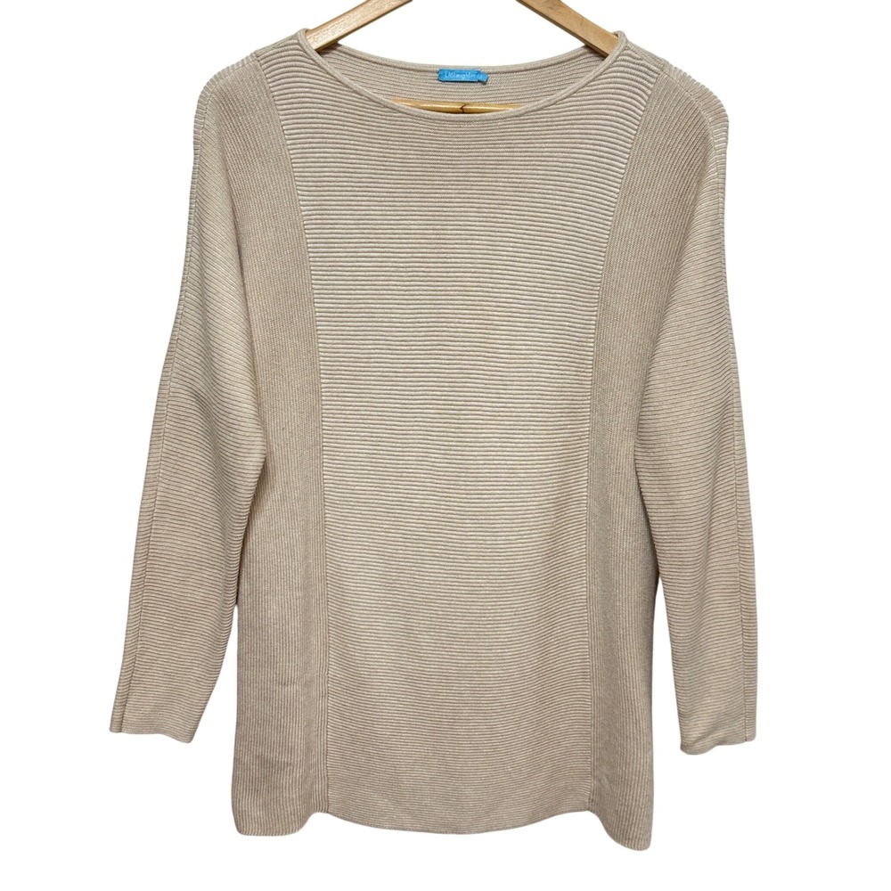 J.McLaughlin Ribbed Sweater Women Small Beige Cotton Cashmere Boat Neck Pullover